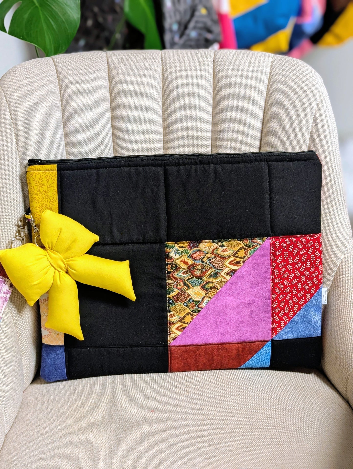 Upcycled Quilt Laptop Sleeve w/wristlet and bow