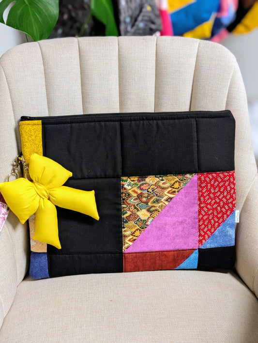 Upcycled Quilt Laptop Sleeve w/wristlet and bow