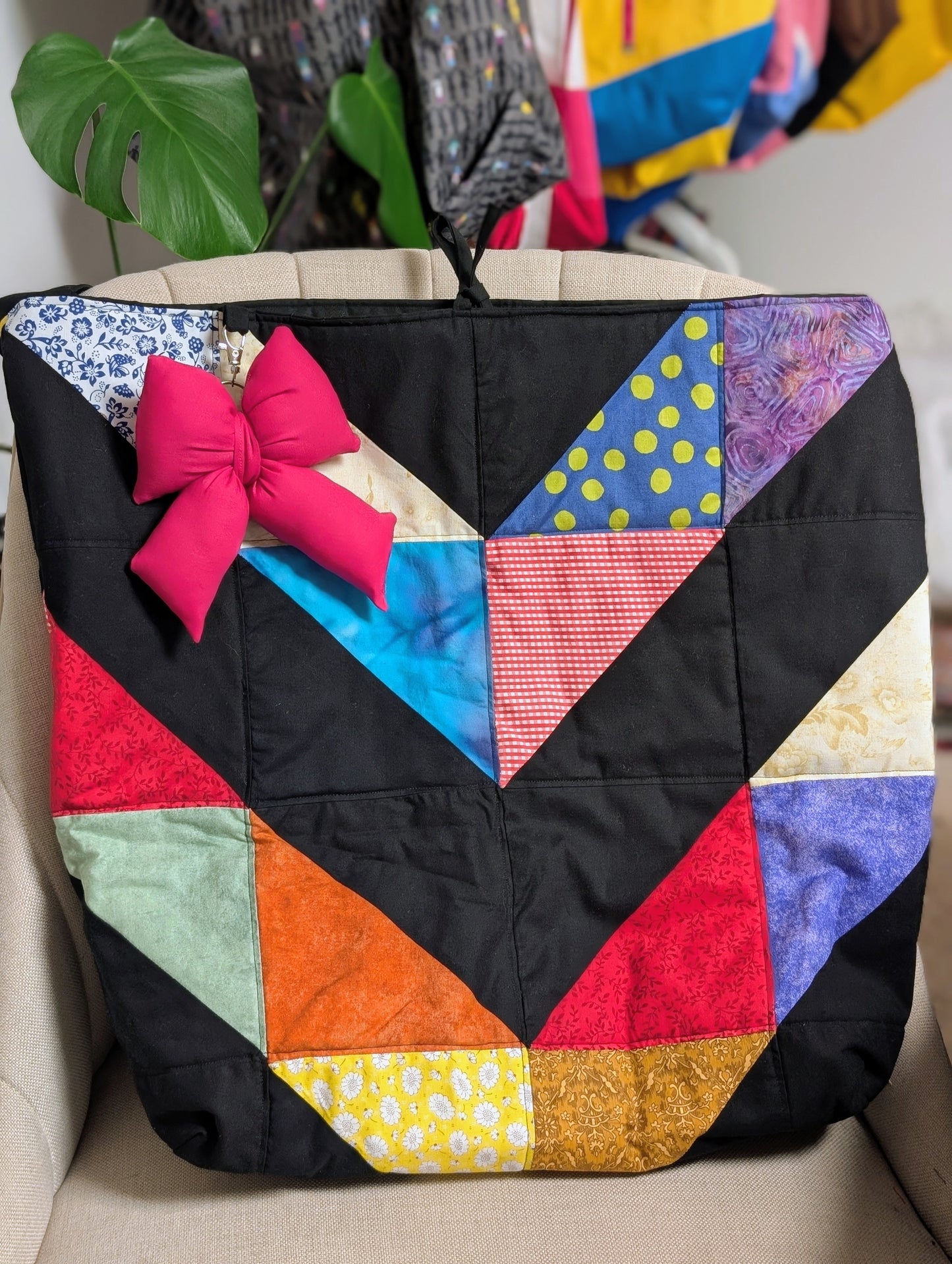 Upcycled Quilt Bow Library Tote