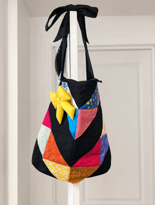 Upcycled Quilt Bow Library Tote